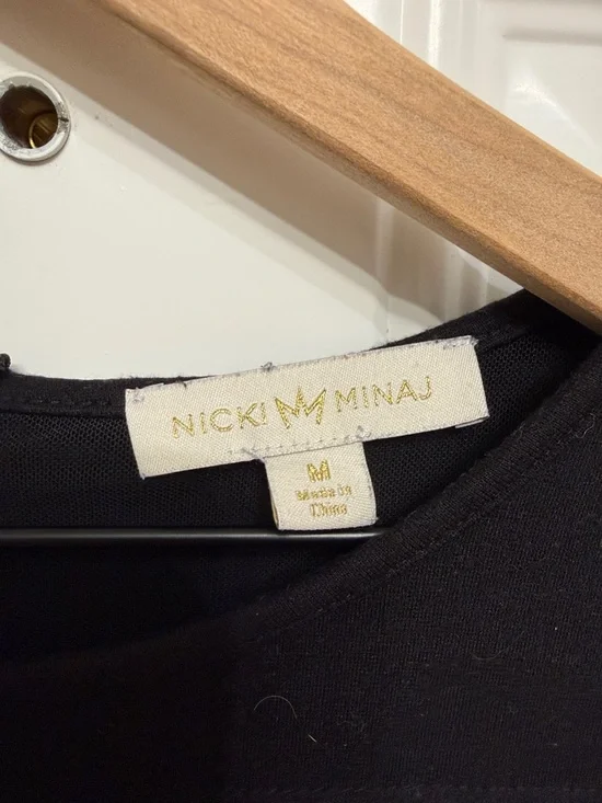 Nicki Minaj Black Long Sleeve Sheath Dress with Mesh Panels - Picture 2 of 3